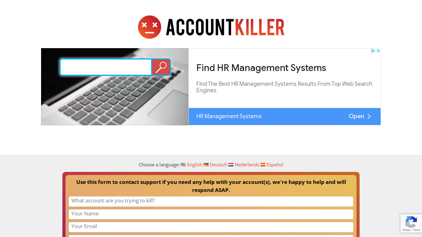 AccountKiller Landing page