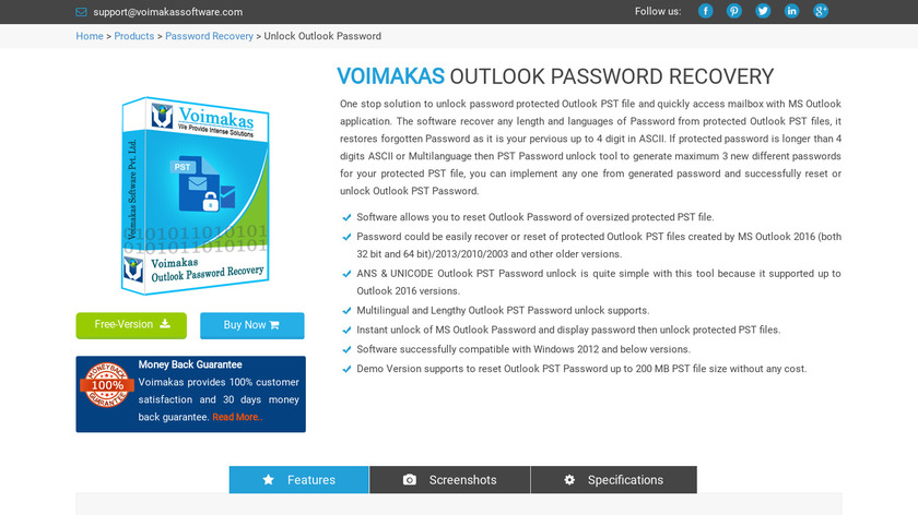 Voimakas Outlook PST Password Recovery Landing Page