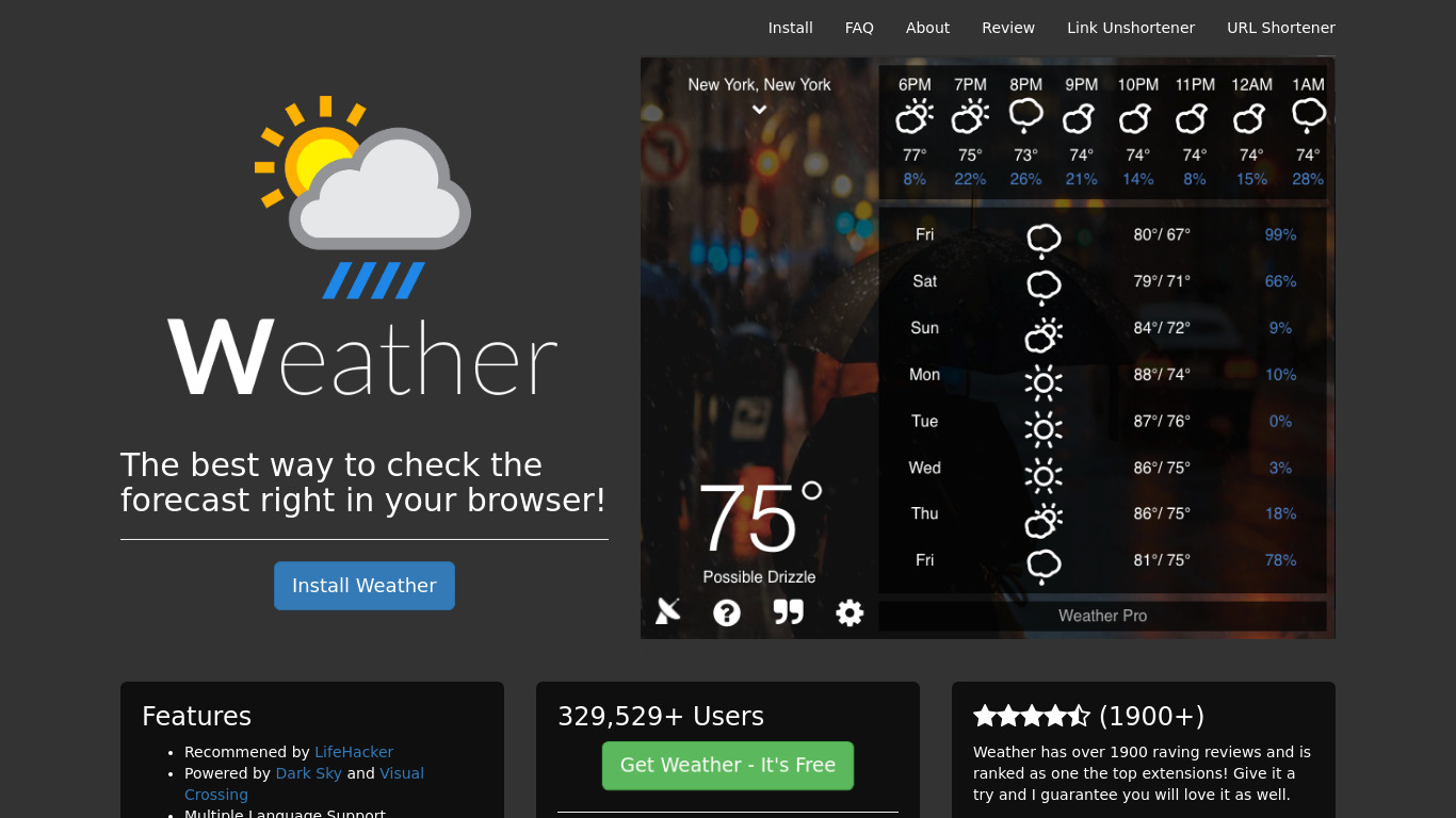 Weather Extension Landing page