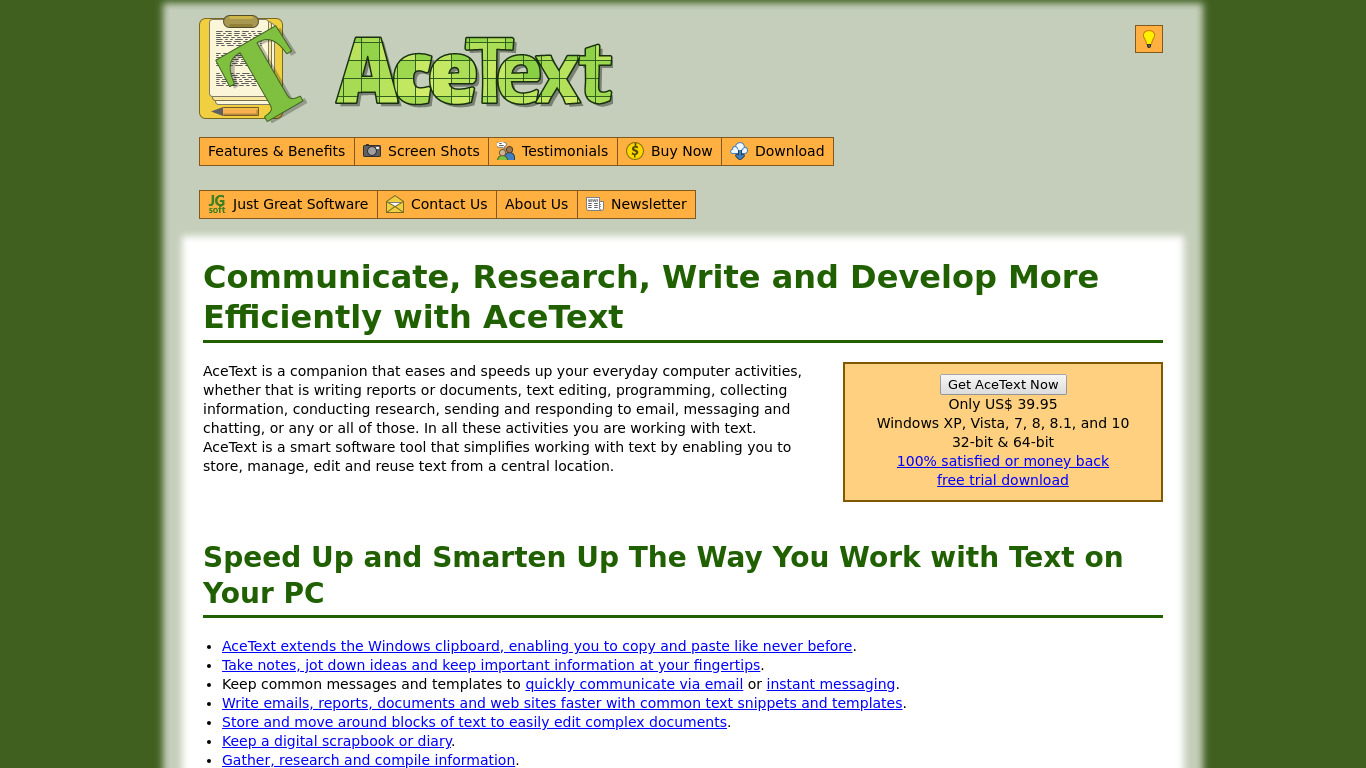 AceText Landing page