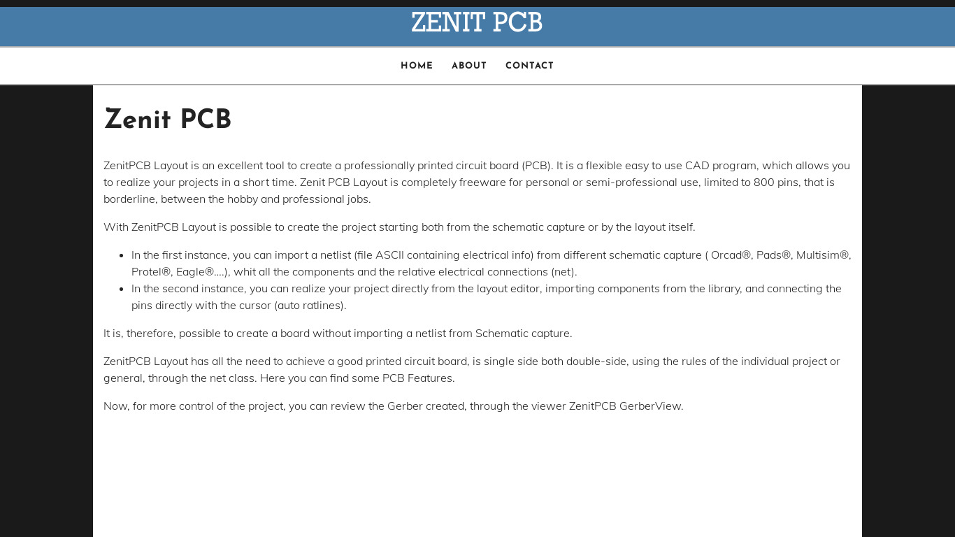 ZenitPCB Landing page