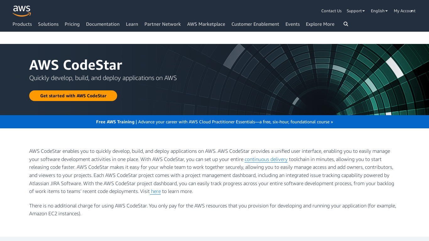 AWS CodeStar Landing page