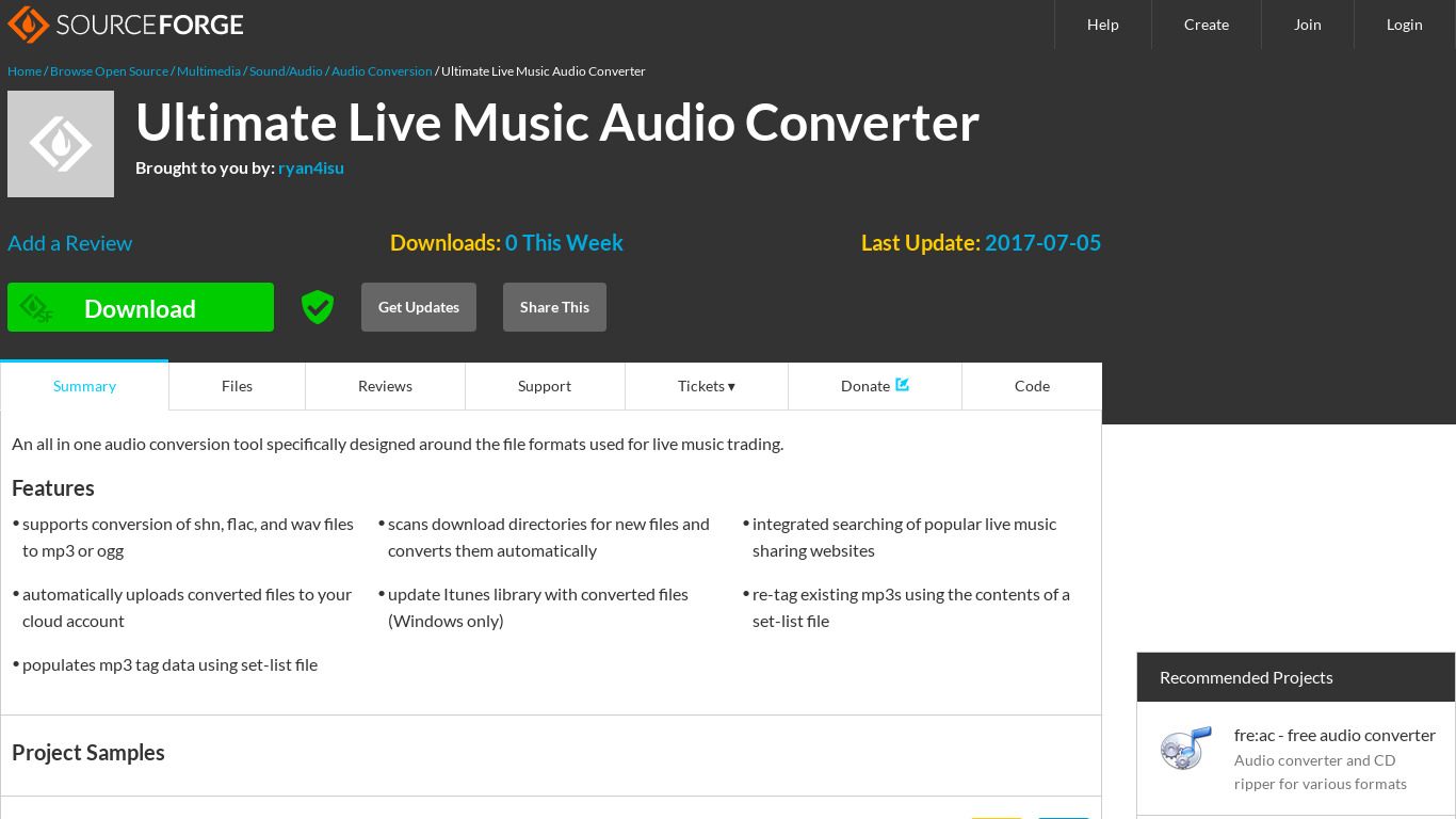 Ultimate Live Music Audio Converter Landing page