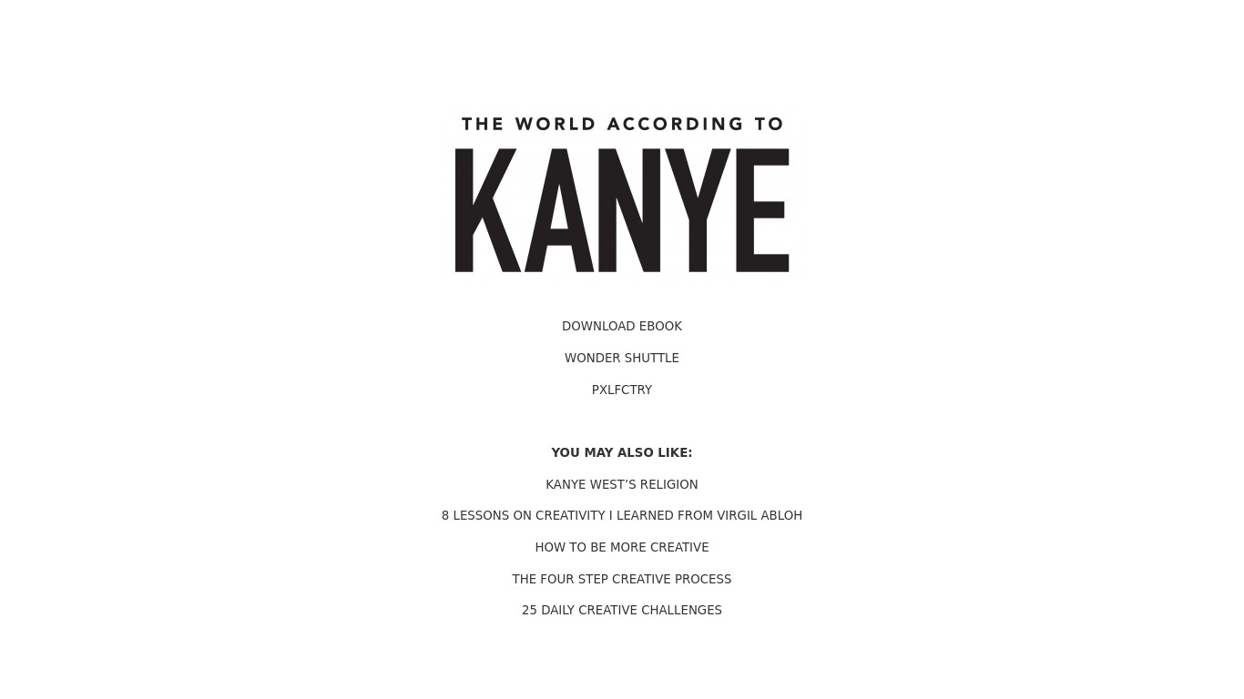 The World According to Kanye Landing page