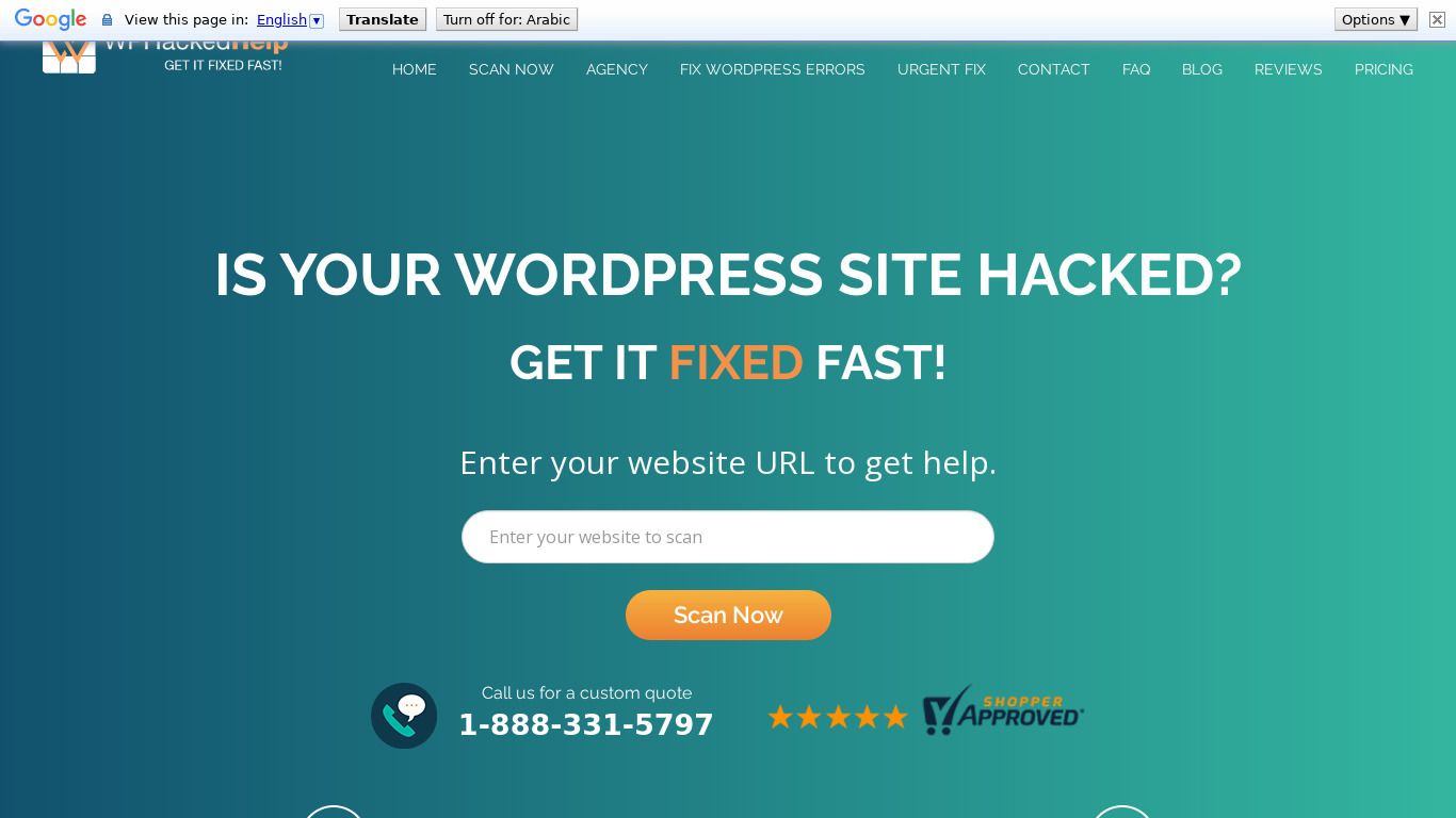 WP Hacked Help Landing page