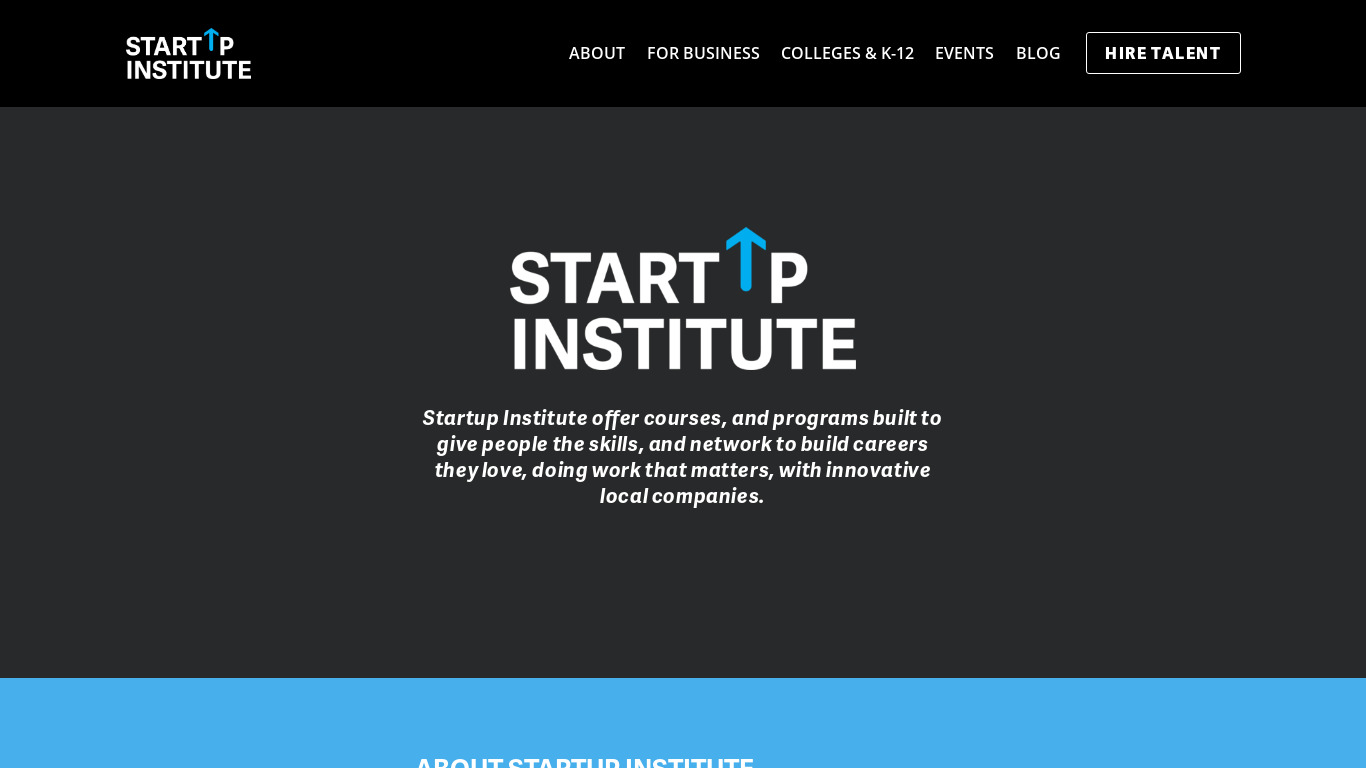 Startup Institute Landing page