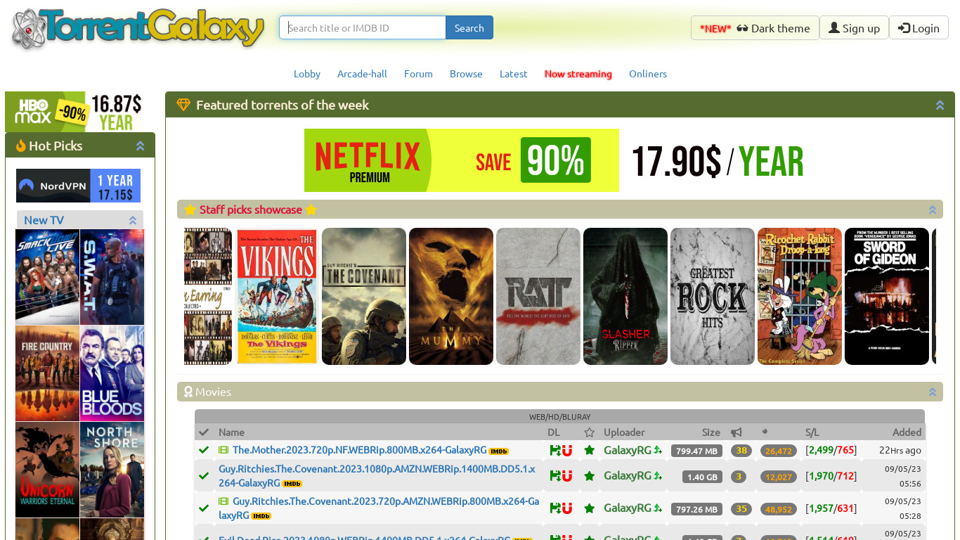 Torrent Galaxy Landing page