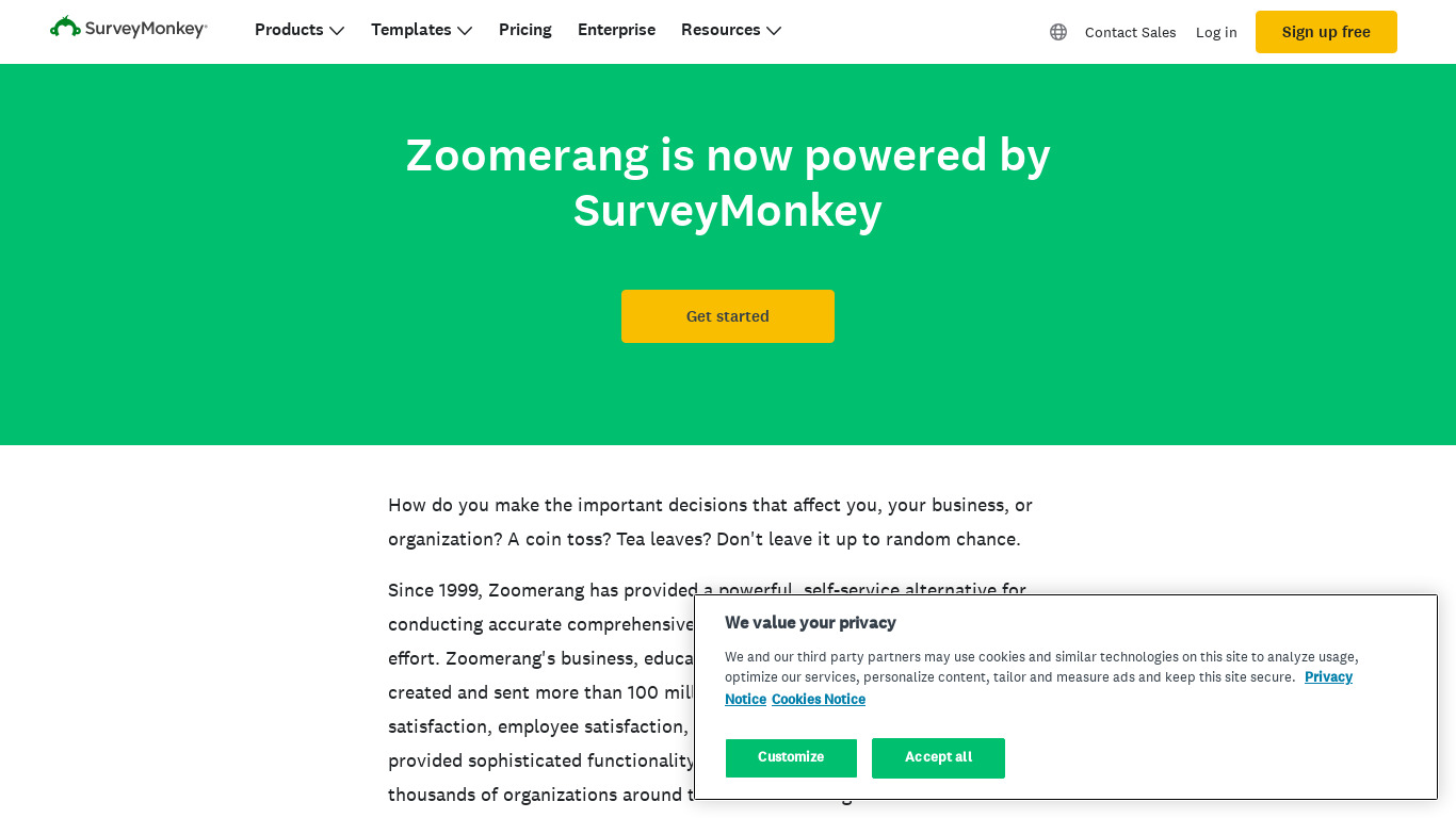 Zoomerang Landing page