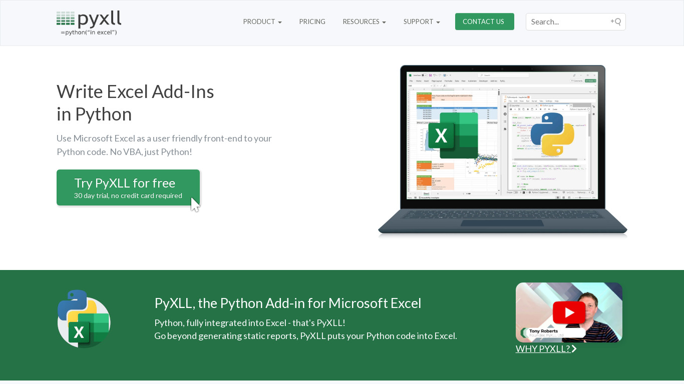 PyXLL Landing page