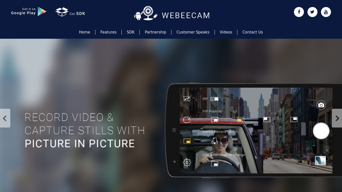 Webeecam Free -USB Web Camera Landing page
