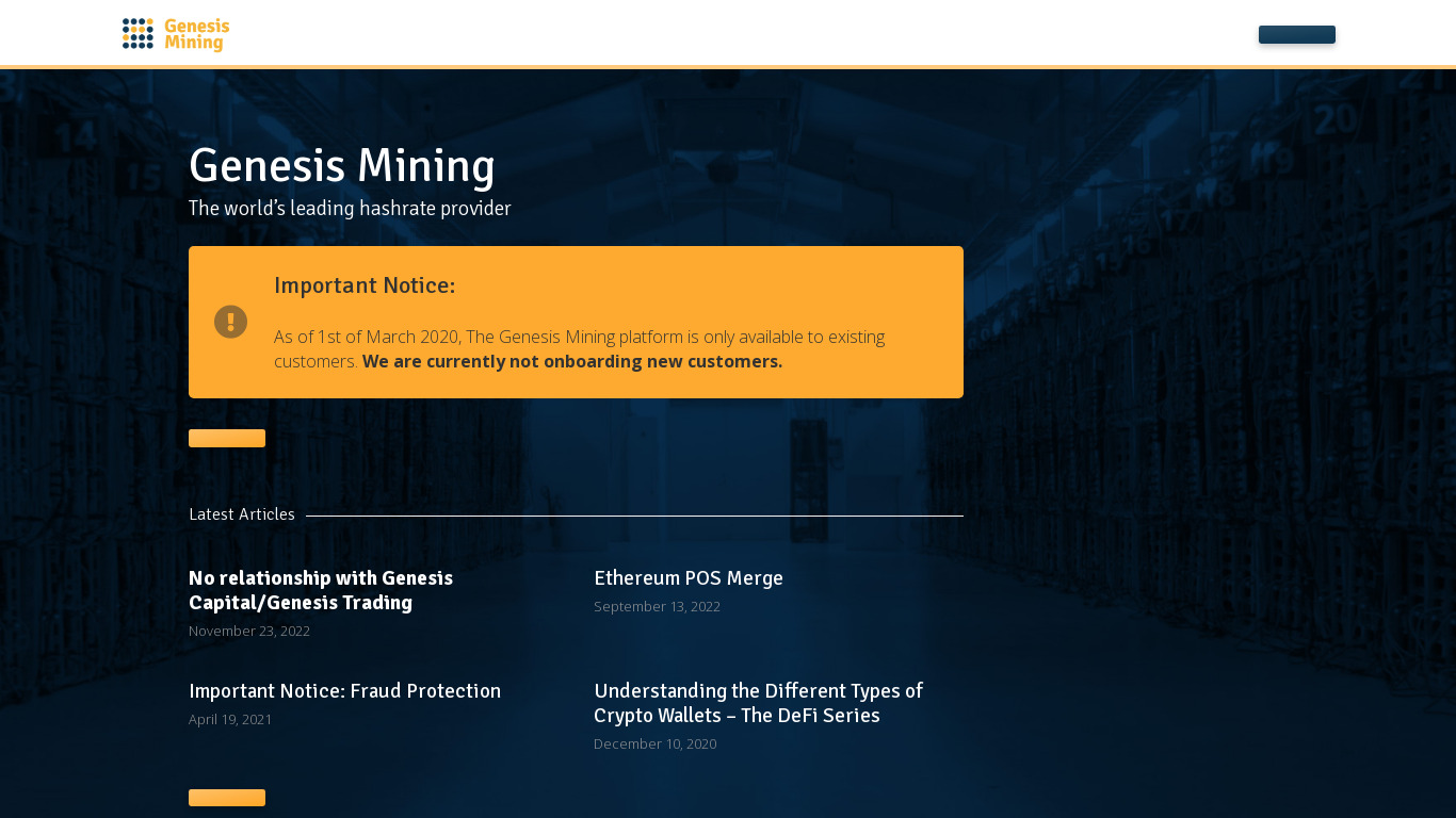 Genesis Mining Landing page
