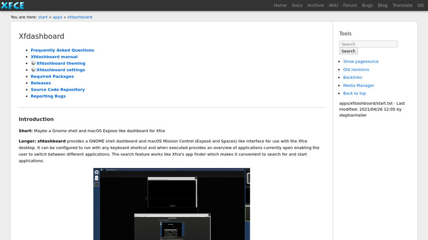 xfdashboard Landing Page