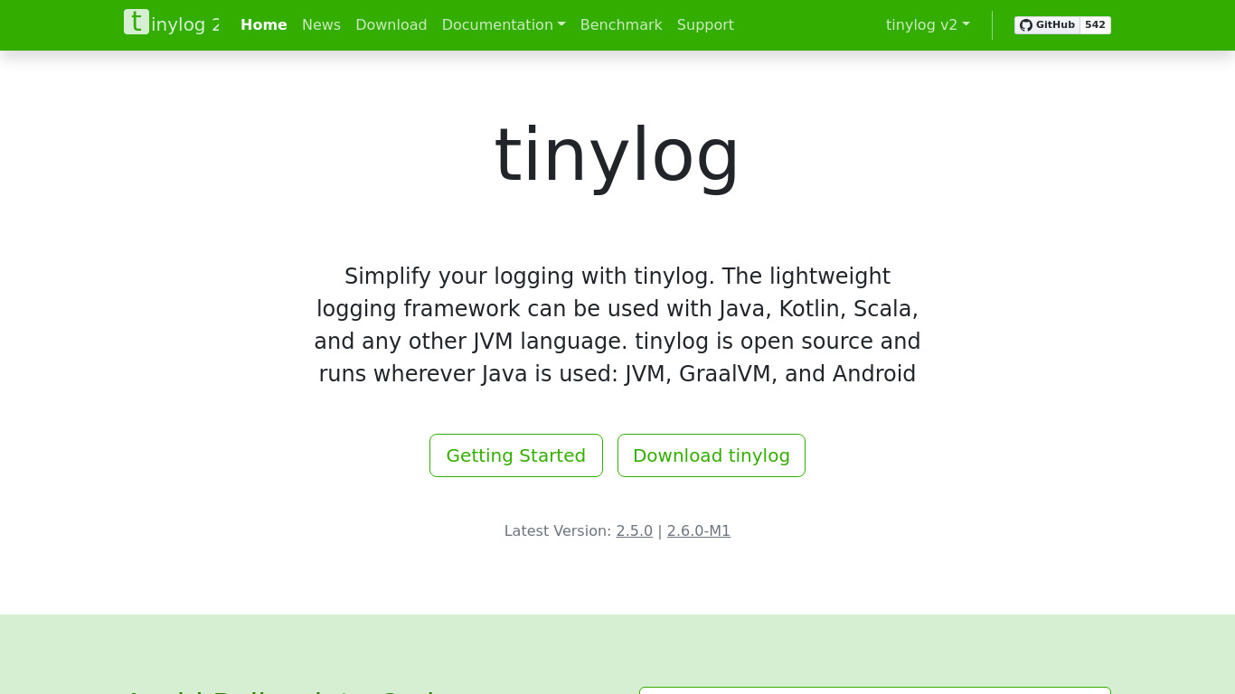 tinylog Landing page