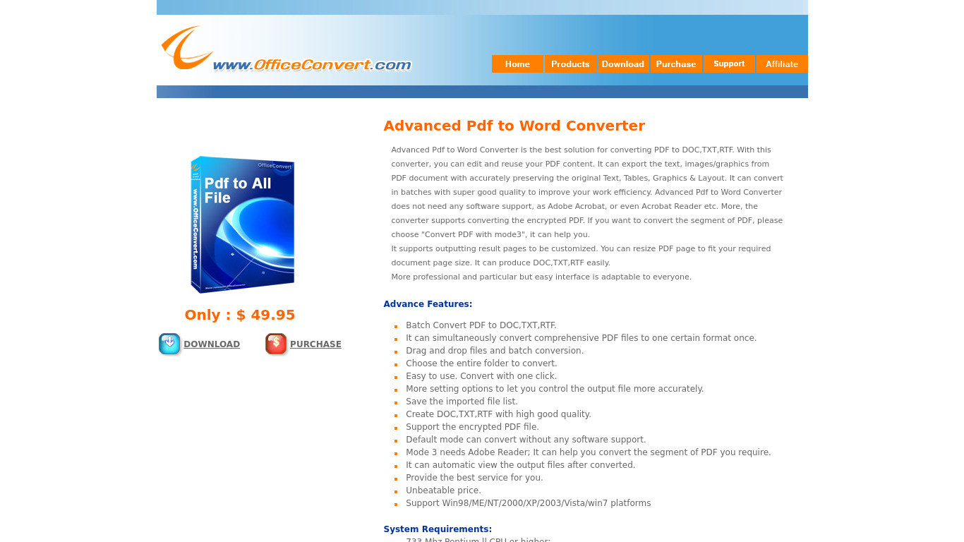 Advanced Pdf to Word Converter Landing page