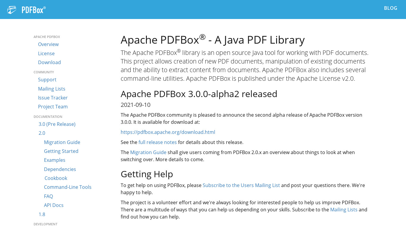Apache PDFBox Landing page