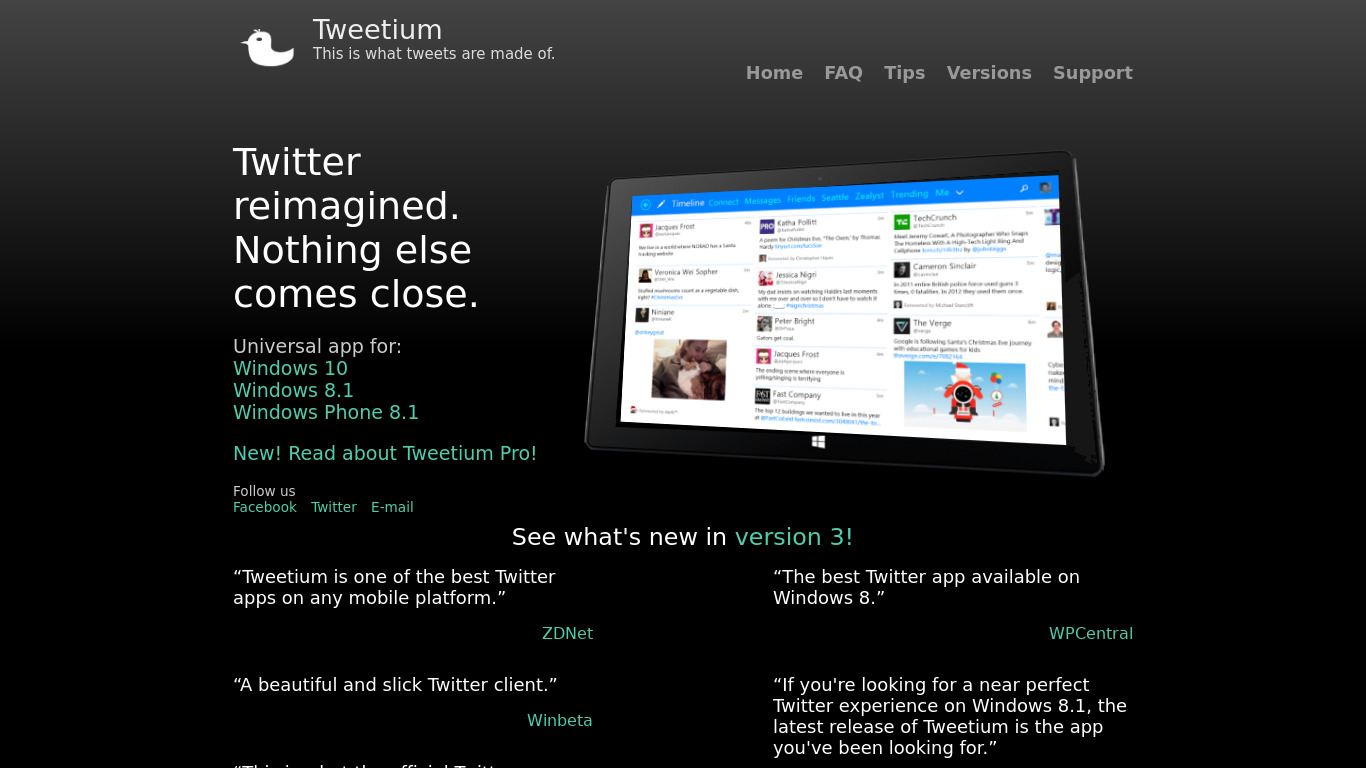 Tweetium Landing page