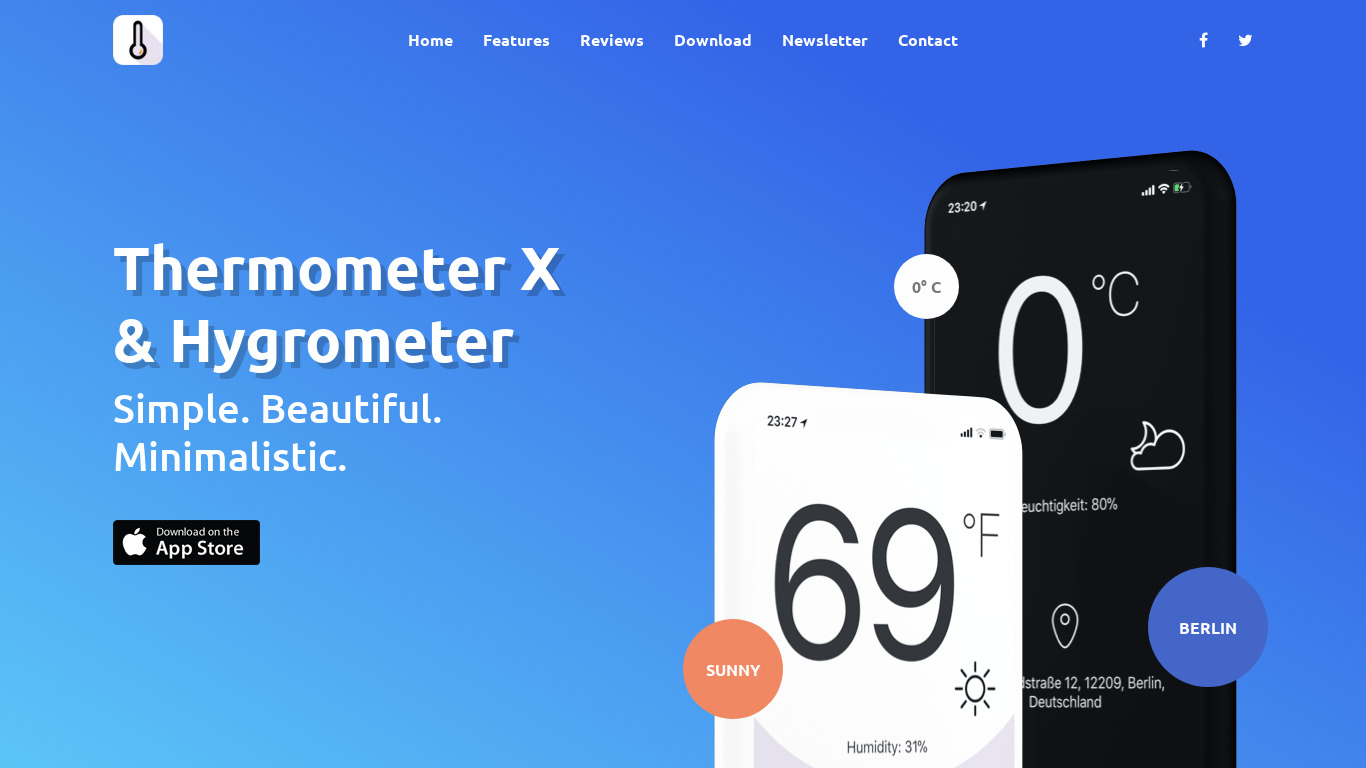 Thermometer X & Hygrometer App Landing page