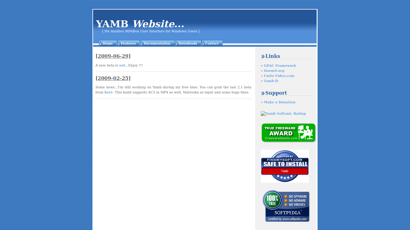YAMB Landing page