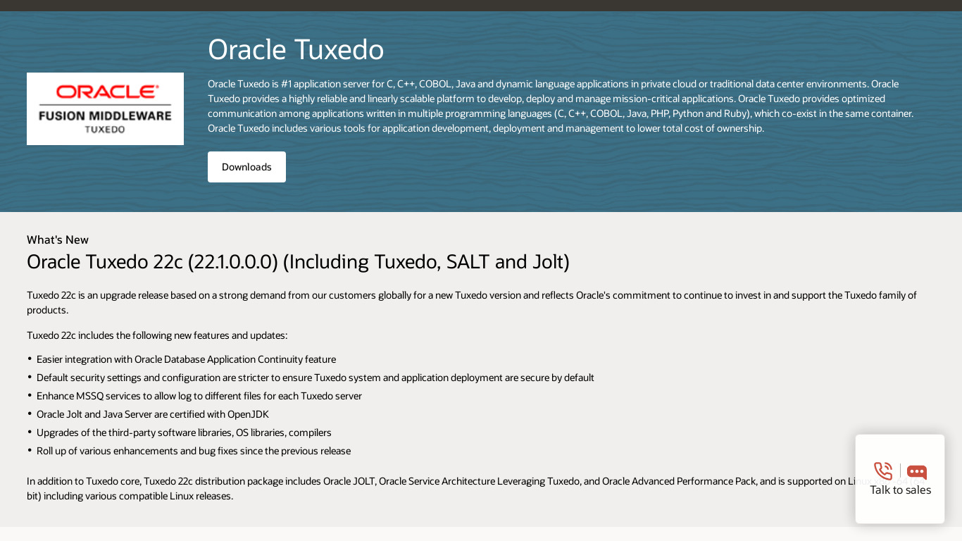 Oracle Tuxedo Landing page