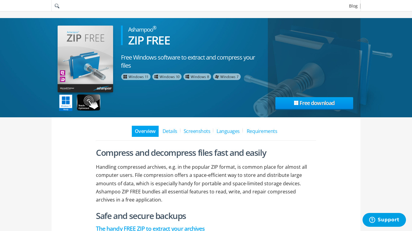 Ashampoo ZIP Landing page