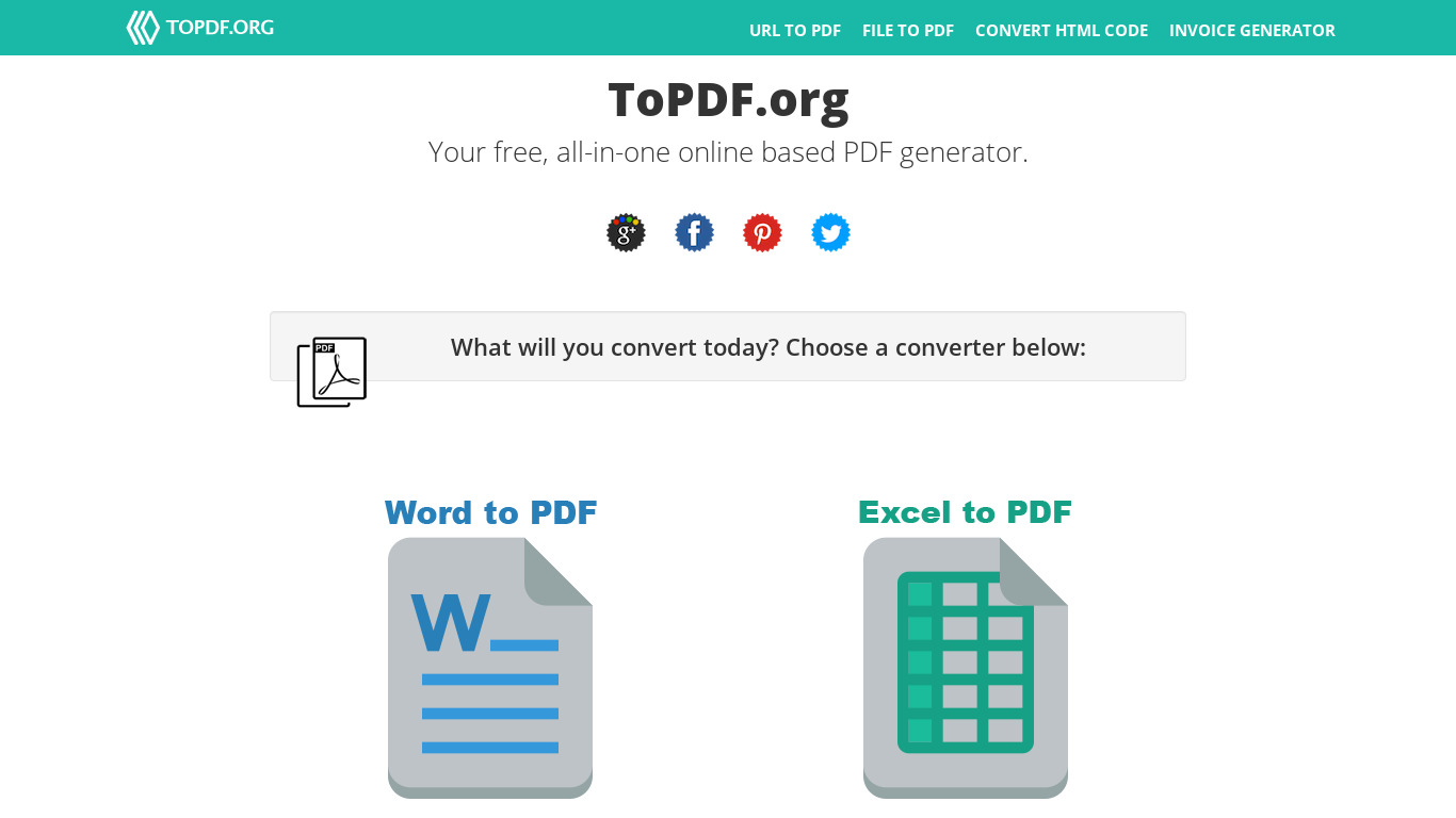 ToPDF.org Landing page