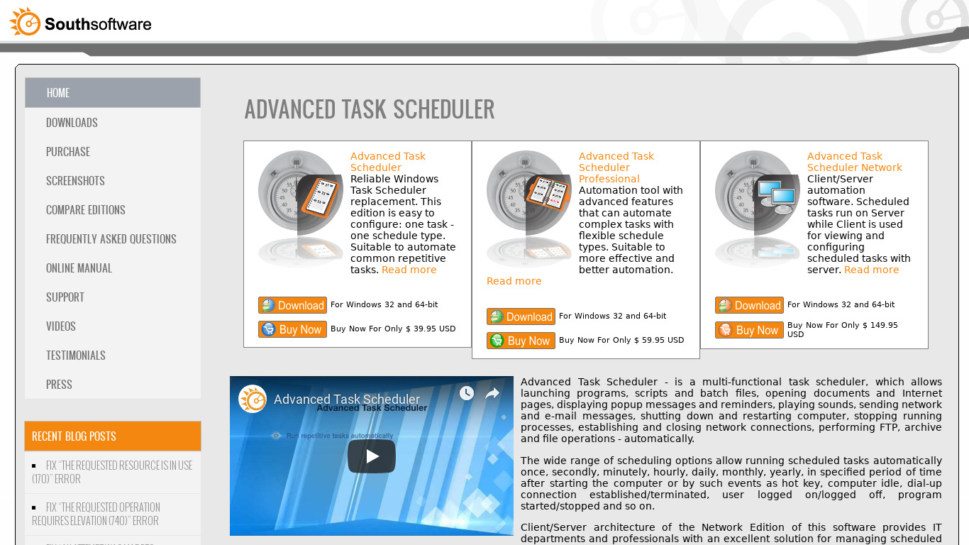 Advanced Task Scheduler Landing page