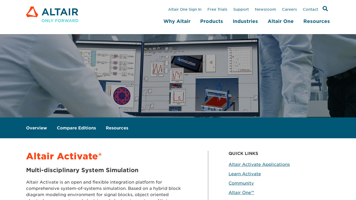 Altair Activate Landing page