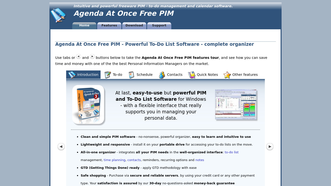 Agenda At Once Free PIM Landing page