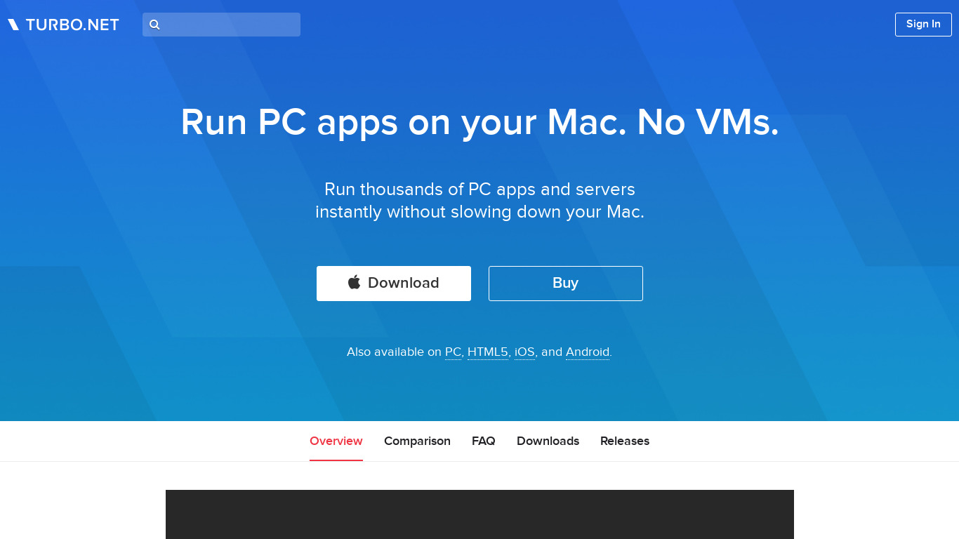 Turbo.net for Mac Landing page