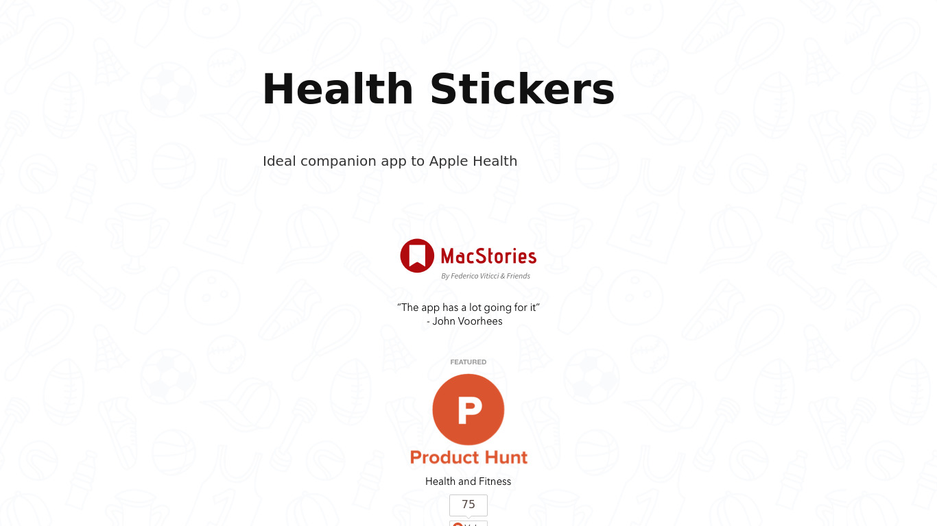 Health Stickers for iMessage Landing page