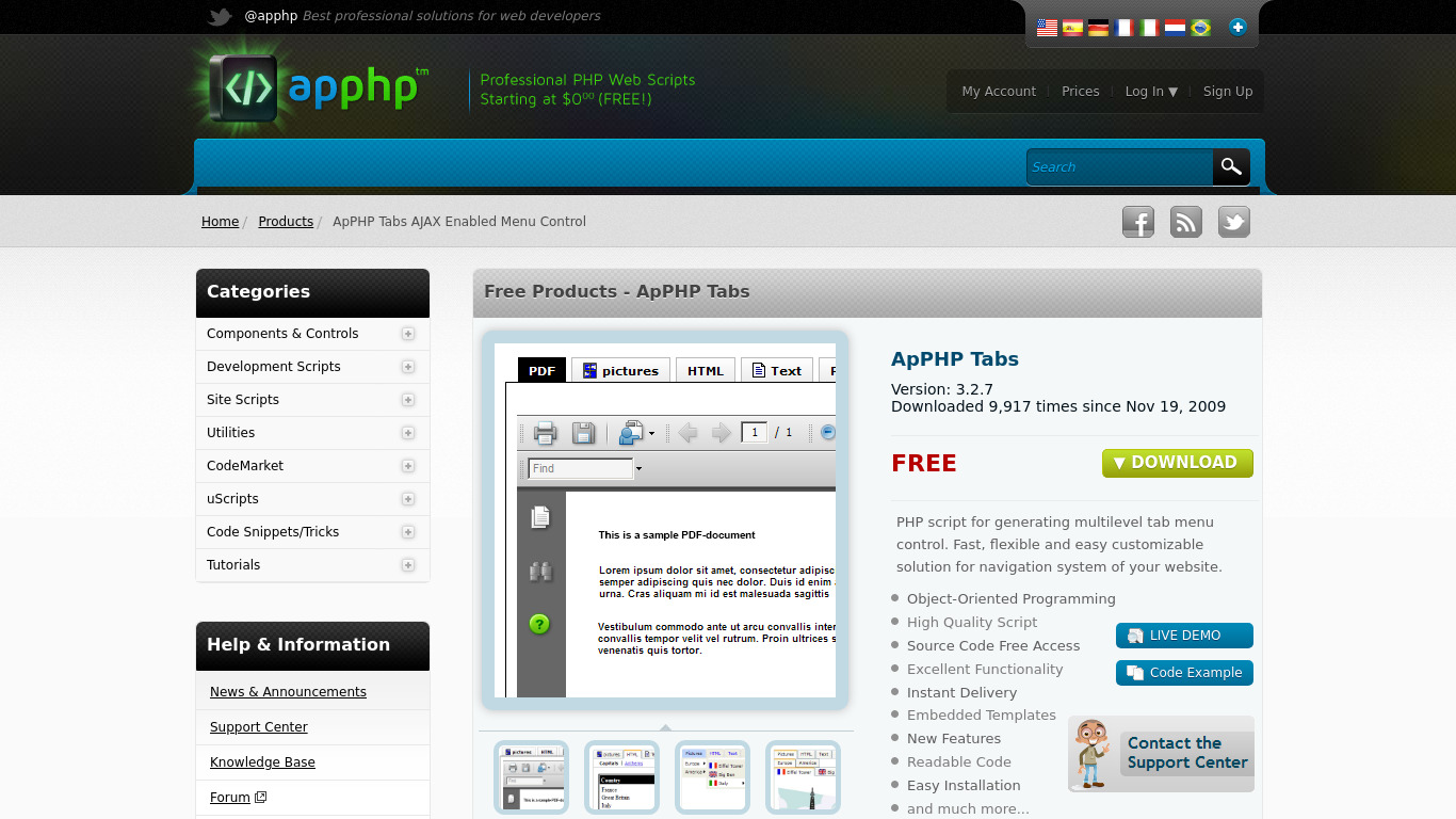 ApPHP Tabs Landing page