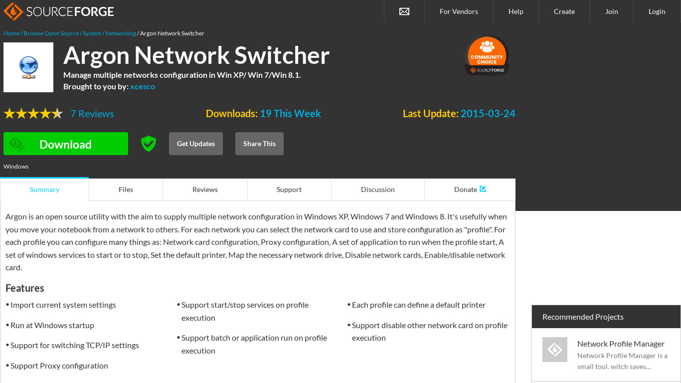 Argon Network Switcher Landing page