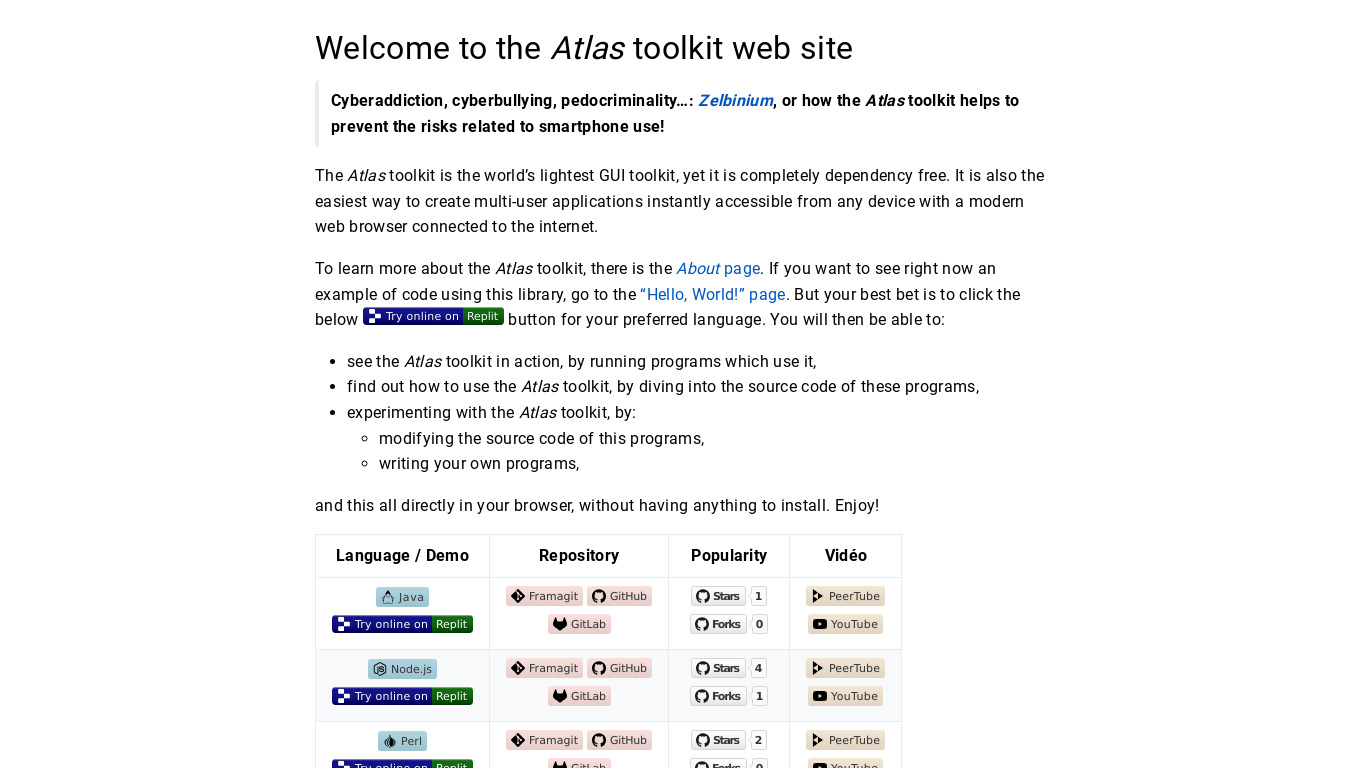 Atlas Toolkit Landing page
