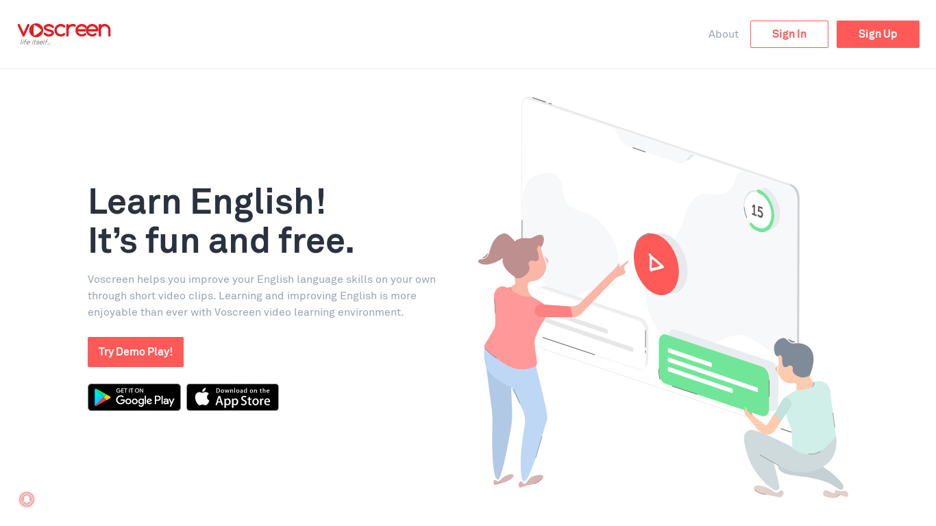 Voscreen Landing page