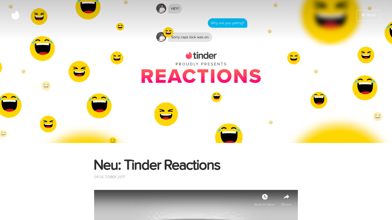 Tinder Reactions Landing page