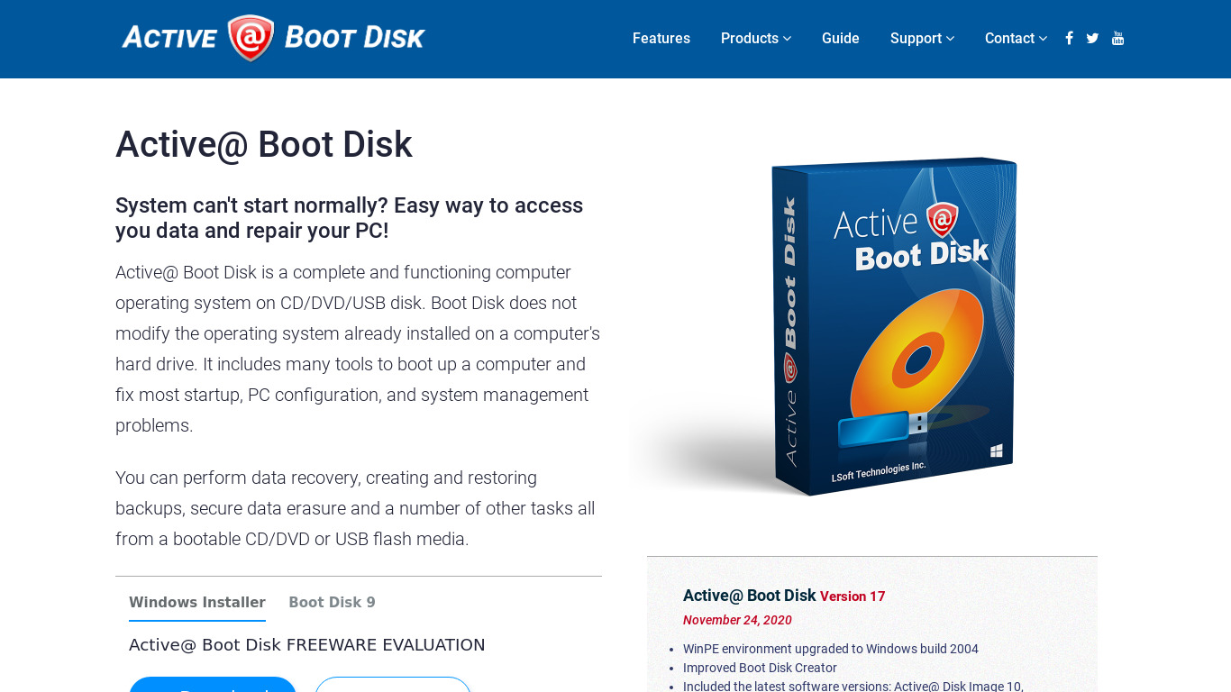 Active@ Boot Disk Landing page