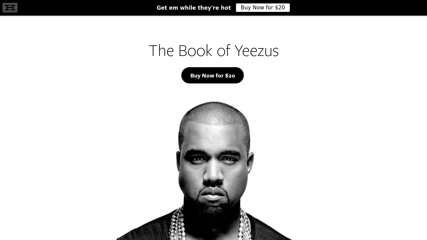 The Book of Yeezus Landing page