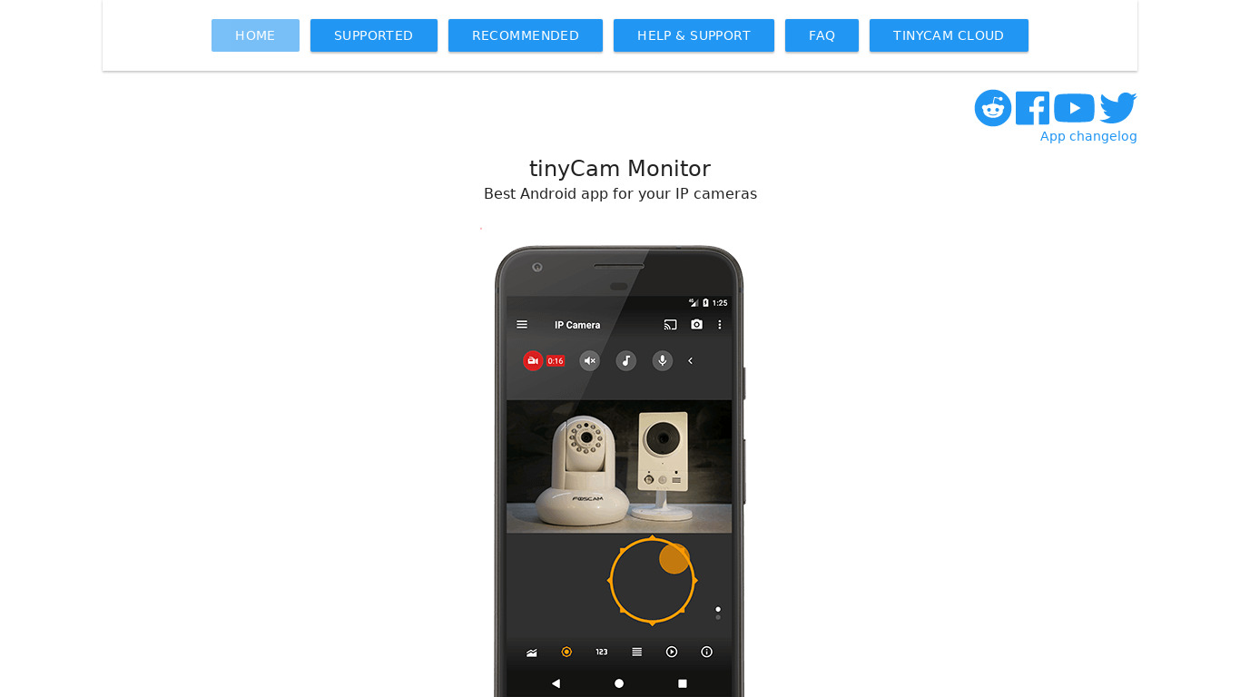 tinyCam Monitor Landing page