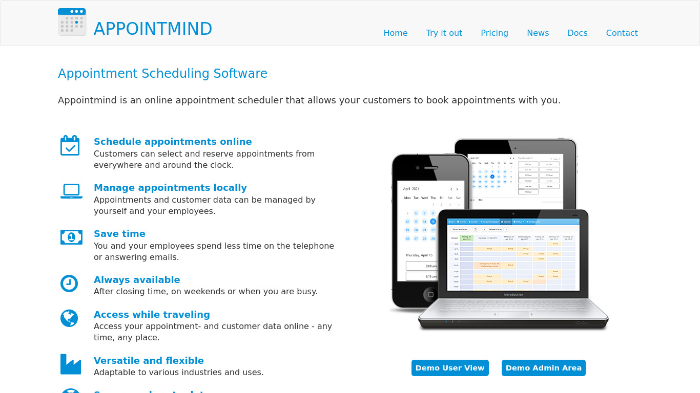 Appointmind Landing page