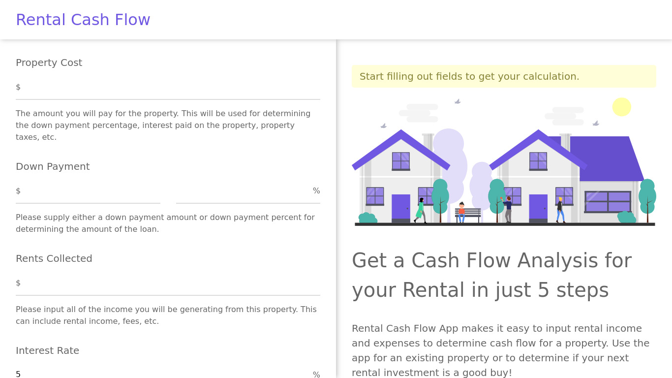 Rental Cash Flow Calculator Landing page