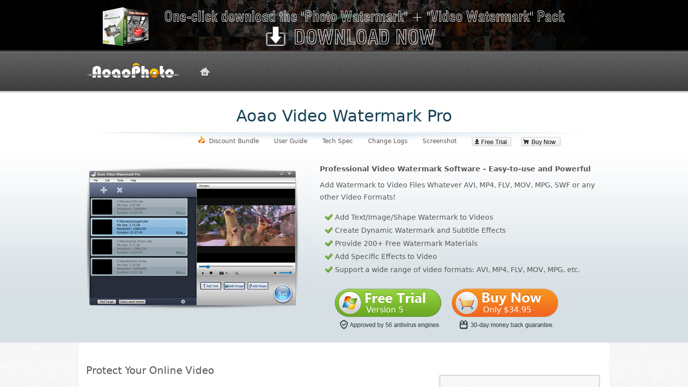 Aoao Video Watermark Pro Landing page