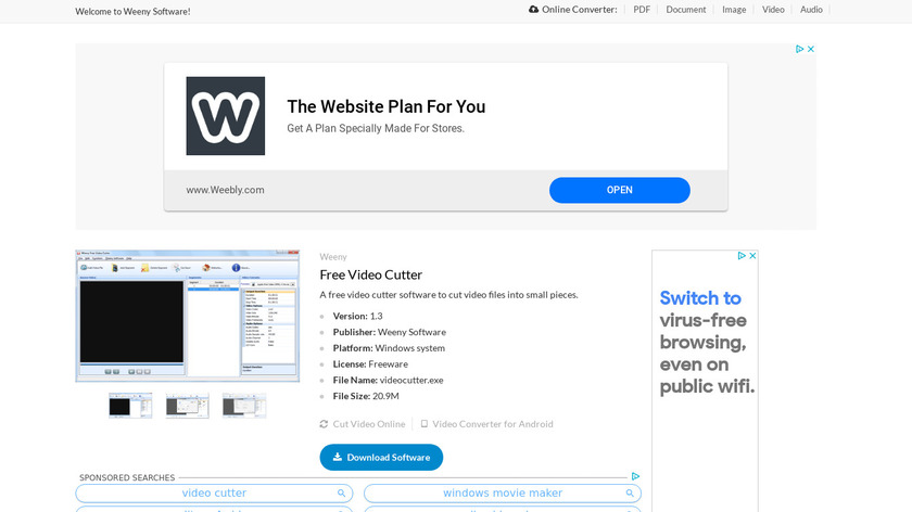 Weeny Free Video Cutter Landing Page