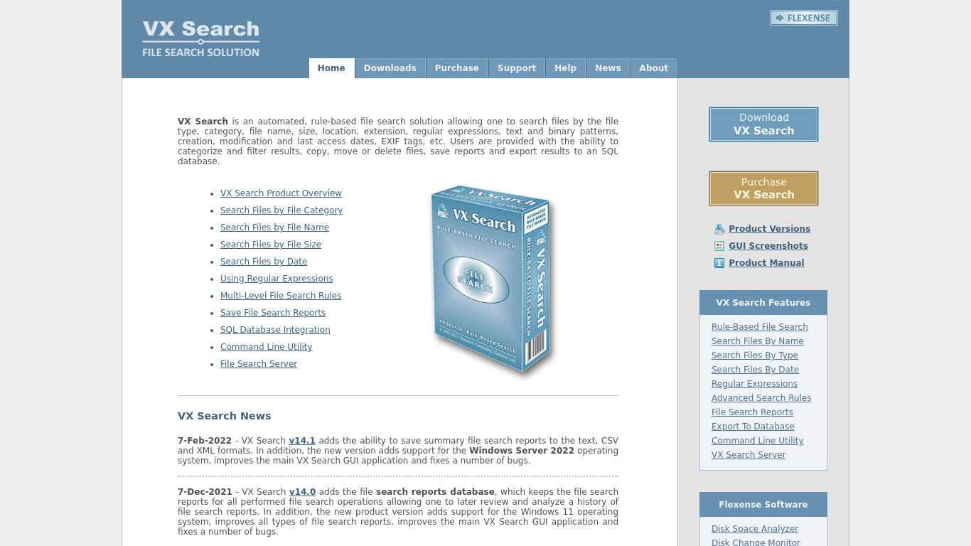 VX Search Landing page