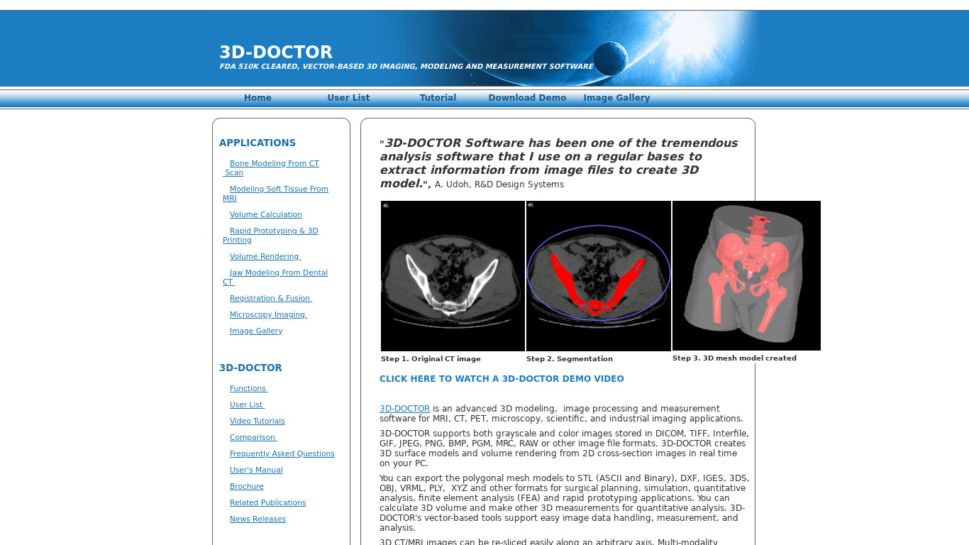 3D-DOCTOR Landing page