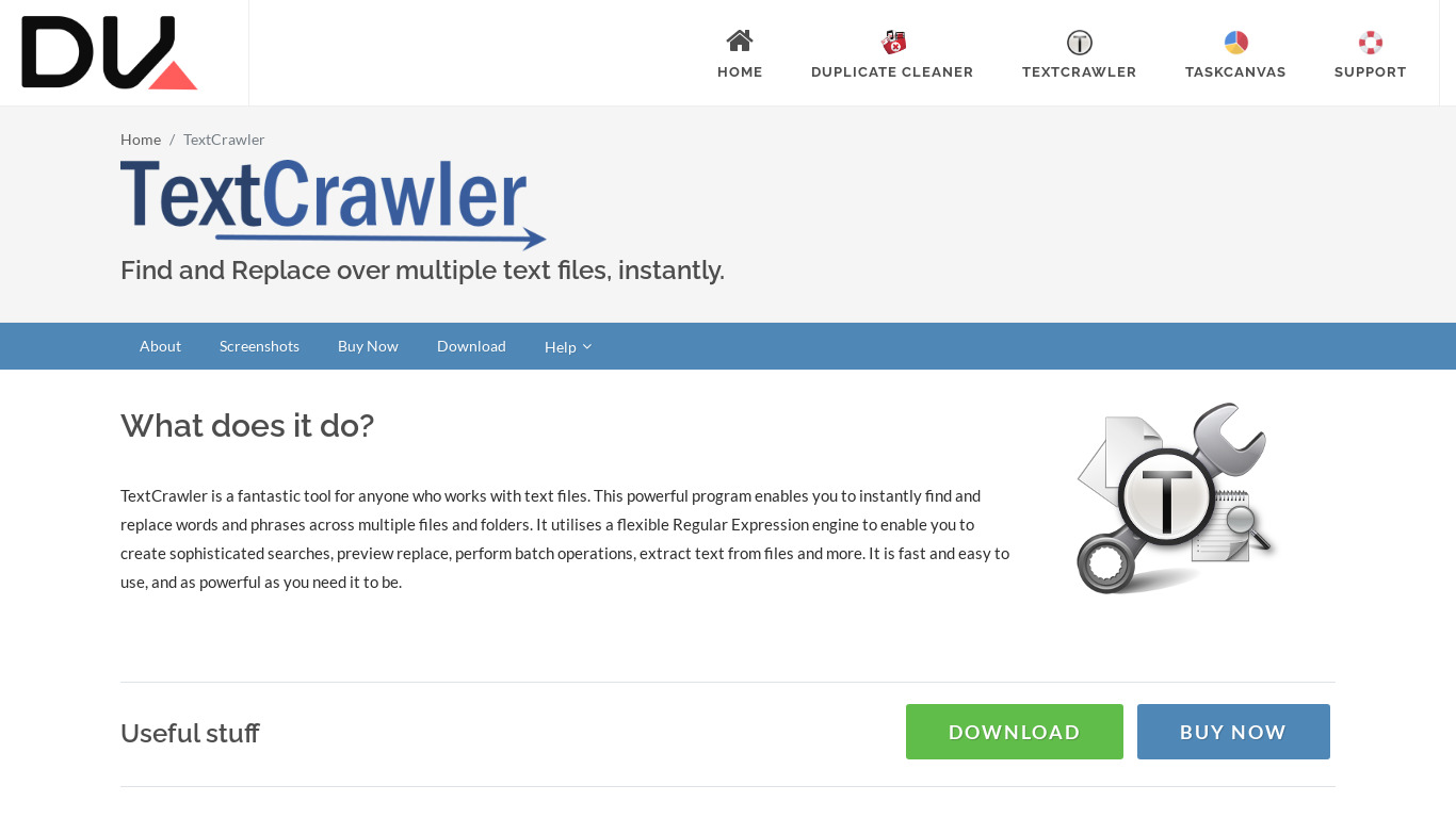 TextCrawler Landing page