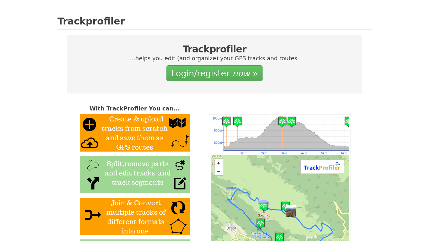 TrackProfiler Landing page