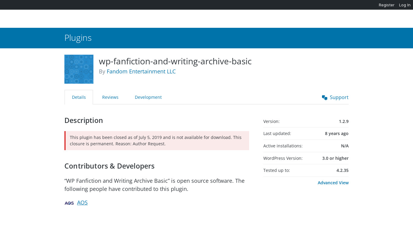 WP Fanfiction and Writing Archive Landing page