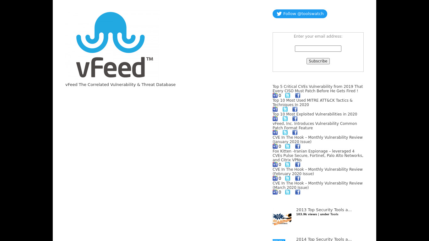 vFeed Landing page