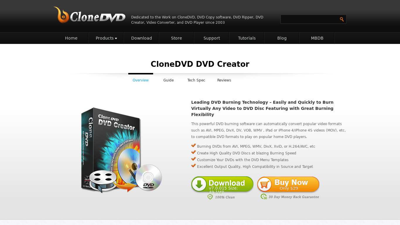 CloneDVD Studio DVD Creator Landing page