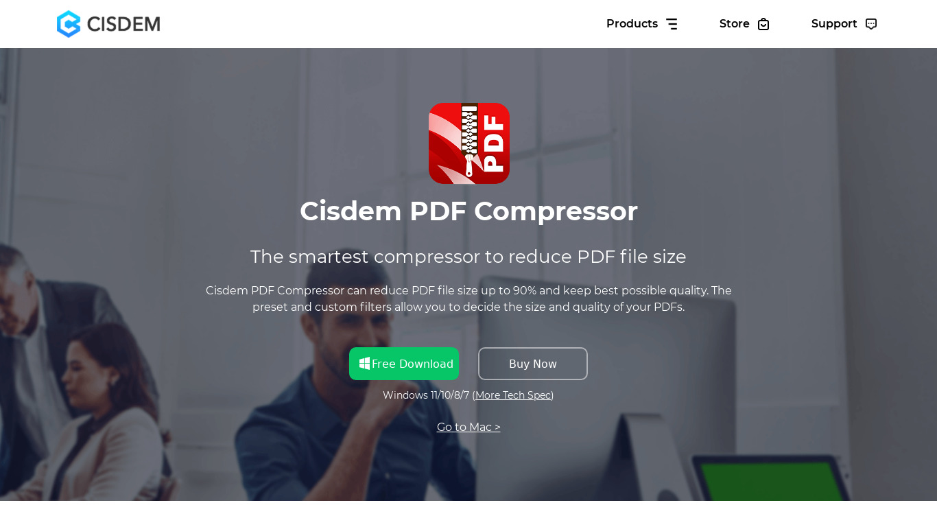 Cisdem PDFCompressor for Mac Landing page